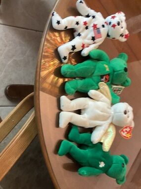 Ty Plush Bear Collection — White, green JFK, white and green